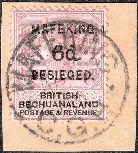 MAFEKING SIEGE 1900 6d ON 3d BRITISH BECHUANALAND FINE USED ON PIECE. SACC 8 C/V R1300