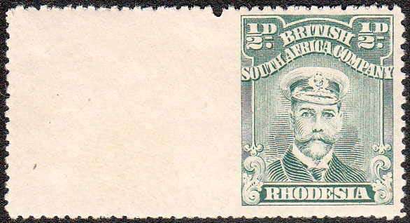 RHODESIA 1913-22 ADMIRALS 1/2d IMPERF BETWEEN STAMP AND LEFT MARGINAL GUTTER VARIETY FINE LMM