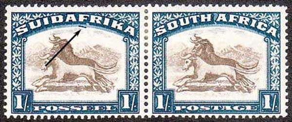 UNION 1930 ROTOS 1/- INVERTED WMK PAIR WITH Uhb LISTED LINE UNDER "F" VARIETY FINE MINT