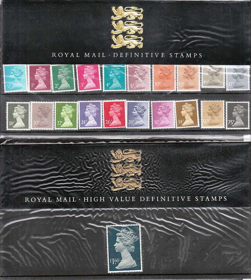GREAT BRITAIN 1984-88 MACHIN DEFINITIVES PRESENTATION PACKS 5, 14, 15 AND 19 VERY FINE.