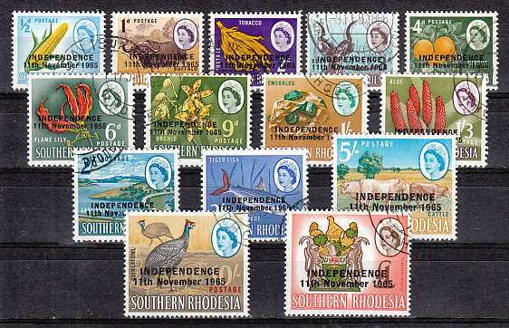 RHODESIA 1966 INDEPENDENCE SIX SETS TO ONE POUND (NO CHURCHILL) FINE USED SACC 116-129 R1410