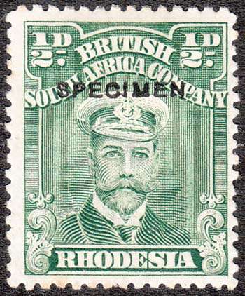 RHODESIA 1913-22 ADMIRALS 1/2d GREEN SHADE OVERPRINTED SPECIMEN FINE MINT. SEE DESCRIPTION