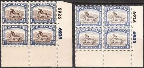 SOUTH AFRICA 1947 SCREENED PICTORIALS 1s X TWO DIFFERENT SHADES IN CONTROL 6926 6953 BLOCKS MNH
