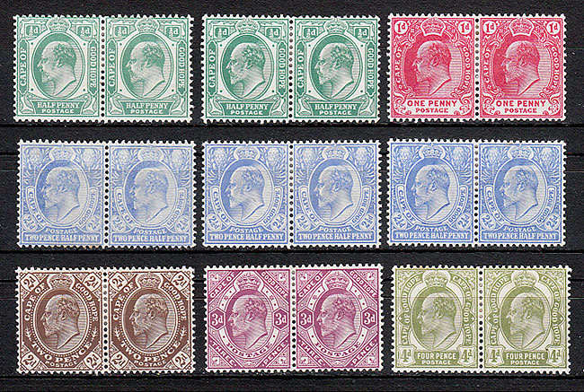 CAPE OF GOOD HOPE 1902 KEVII SORT SET WITH SHADES TO 4d IN PAIRS MINT SACC 65-70 CAT R1760 SEE BELOW