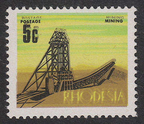 RHODESIA 1970 DEFINS 4c MINE HEADGEAR WITH VERY CLEAR DOUBLING OF BLACK AND YELLOW MNH