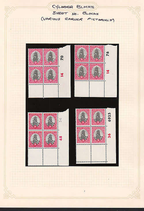 SOUTH AFRICA 1947 UNSCREENED/SCREENED PICTORIALS 1d SELECTION OF BLOCKS ON 4 PAGES VERY FINE MNH