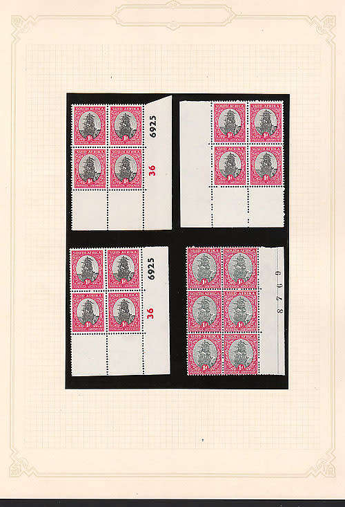 SOUTH AFRICA 1947 UNSCREENED/SCREENED PICTORIALS 1d SELECTION OF BLOCKS ON 4 PAGES VERY FINE MNH