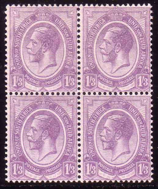 South Africa 1913 Kings Heads 1/3 Block of 4 LMM/MNH
