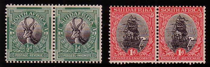 South Africa 1926 Pictorials 1/2d + 1d both ex boklets fine LMM pairs. Cat R1000