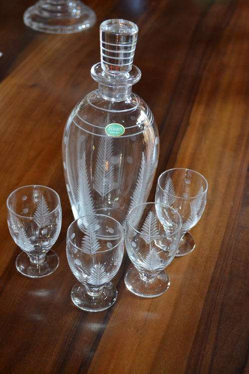 ART DECO STUART CRYSTAL DECANTER AND GLASSES