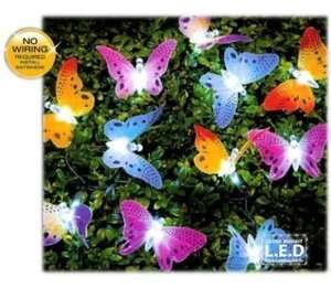 12 Solar Powered LED Fibre Optic Multicoloured Outdoor Garden Butterfly Lights