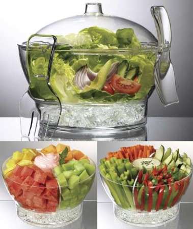 Cold Bowl on Ice Appetizer & Salad Serving Bowl with Lid & Servers