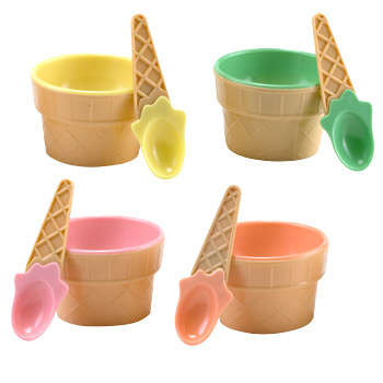 Set of 4 ICE CREAM Bowls & Spoons