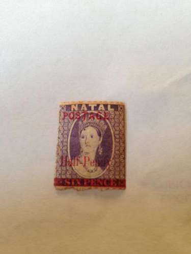 NATAL POSTAGE (six pence) OVER PRINT HALF PENNY