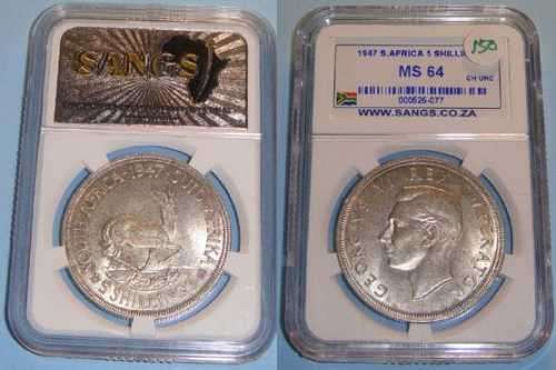 1947 crown (5-shilling) :union of south Africa :sangs graded MSG64