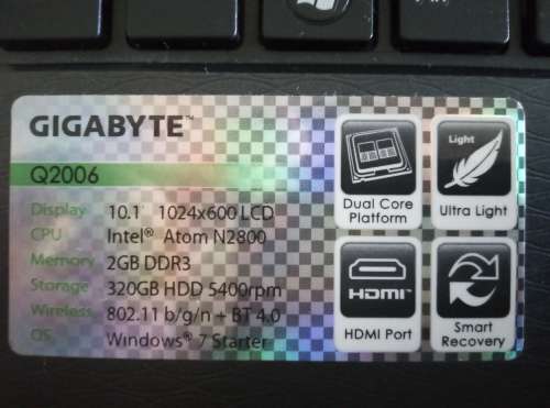 Gigabyte Q2006 Notebook & Charger @ R1990