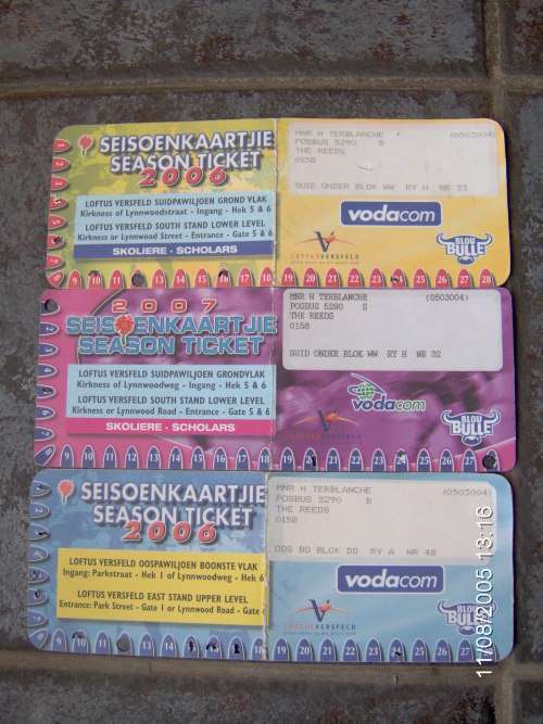 Blue Bulls season tickets ( as per scan )