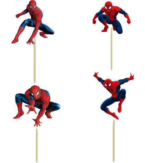 set of 12 spiderman cardboard cupcake toppers