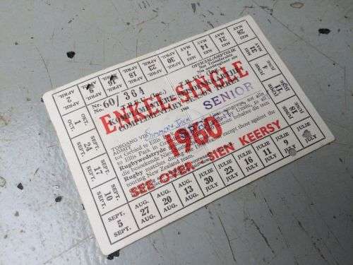 1960 Transvaal Rugby Football Union Rugby Season Ticket