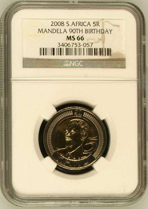 4 x Mandela 90th Birthday R5 NGC MS66 @ R1 Start No Reserve !!!!!!!!!!!!!!!!!!!!!!