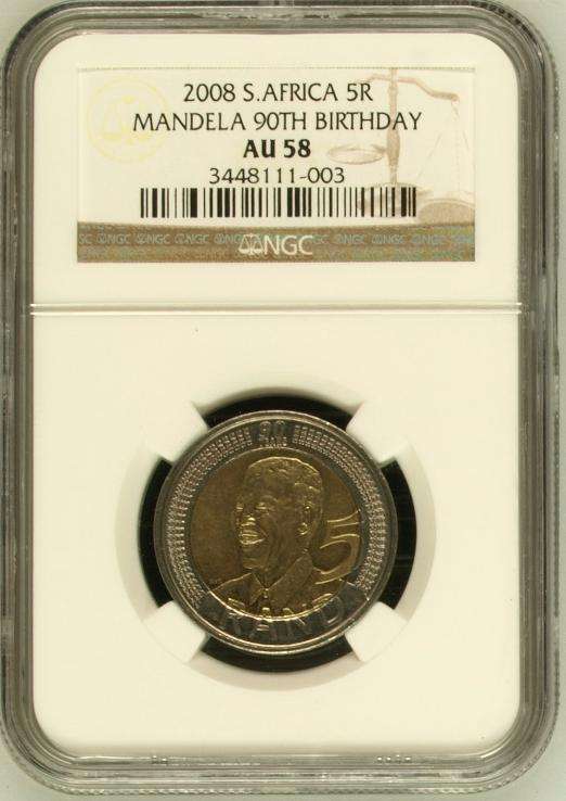 2 x Mandela 90th Birthday R5 NGC AU58 @ R1 Start No Reserve !!!!!!!!!!!!!!!!!!!!!!