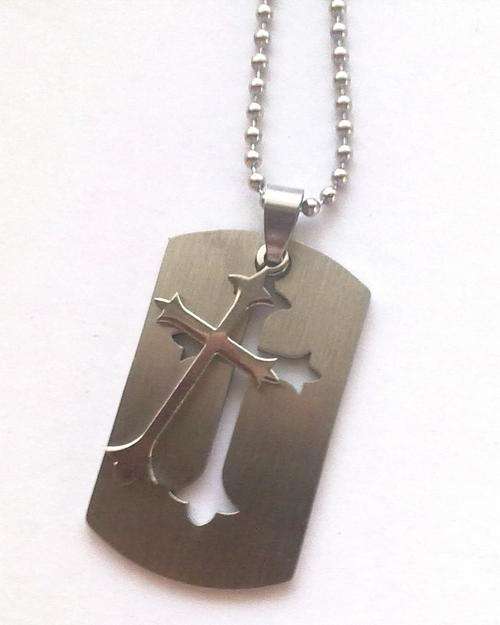 ***NEW*** Stainless Steel  CROSS on plate Pendant & Chain