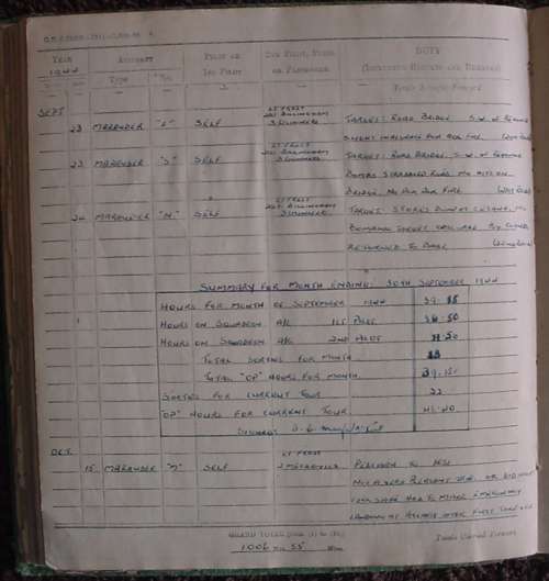 SA Air Force Pilots Flying Log Book to 205680V I.C.Maxfield, 1941-44, covers his 1st to 27th raids