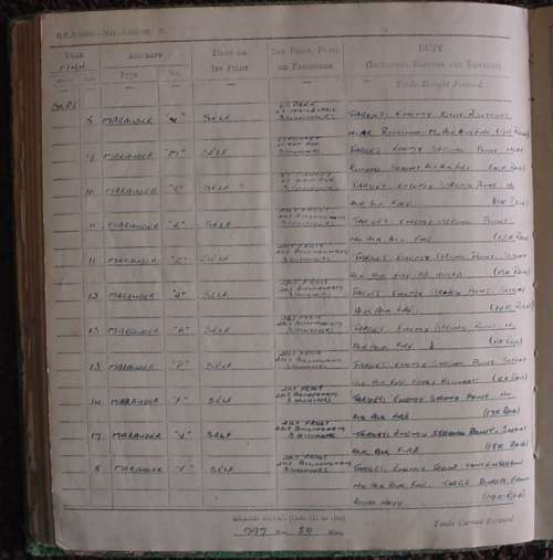 SA Air Force Pilots Flying Log Book to 205680V I.C.Maxfield, 1941-44, covers his 1st to 27th raids