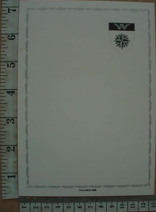 5 Reconnaissance Commando note card, arm flash with Selous Scouts parachute wings (5 Recce Regt)