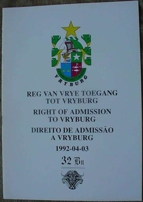 32 Battalion Right of Admission to Vryburg program for 3/4/1993 (SADF 32 Bn - Buffalo Battalion)