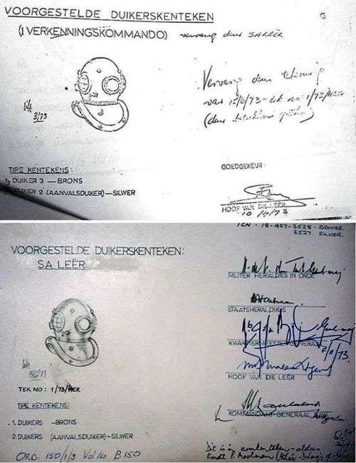 SA Reconnaissance Commando Diver badge, 1st pattern, both pins intact (SADF Recce Diver)