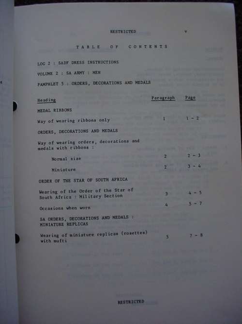 SA Army Dress Instructions - Orders, Decorations and Medals / Ordes, Dekorasies en Medaljes 29/2/80