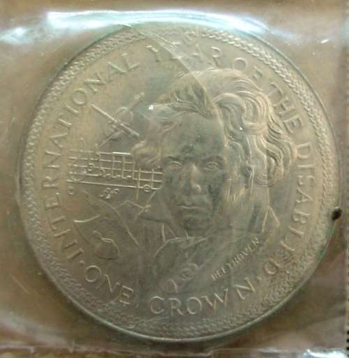 Isle of Man, 1981, Year of the Disabled 4 x One Crown Coin Set (Sealed coins)