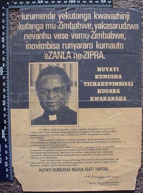 Zimbabwe - Rhodesia leaflet, Abel Muzorewa for ZANLA and ZIPRA Terrorist/Freedom Fighter forces
