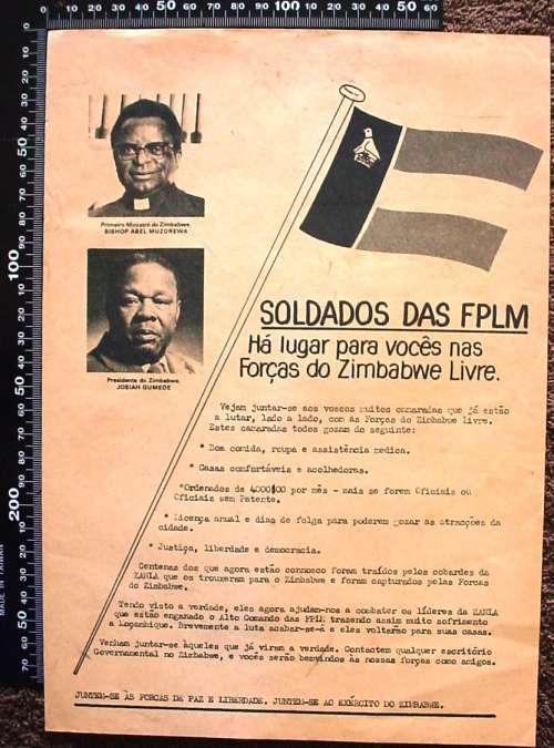Zimbabwe - Rhodesia leaflet, Abel Muzorewa and Josia Gumede, ZANLA and Zipra Forces