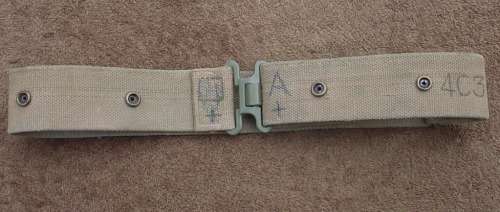 SA Army web belt, Combat Dress, adjustable, press studs, name PETTIT and force number written on