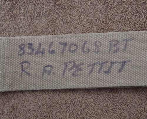 SA Army web belt, Combat Dress, adjustable, press studs, name PETTIT and force number written on