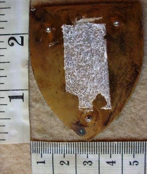 81 Technical Stores Depot arm flash, gold type, pins cut off (SA Army Technical Service Corps)