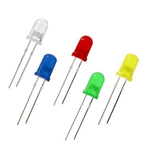 2 Pin 5mm LED Diodes, Green, Blue, Red, Orange, Yellow & Clear