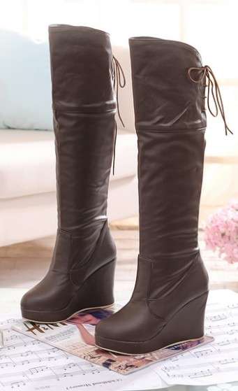 **SALE** Ladies Long Brown Wedge Boots