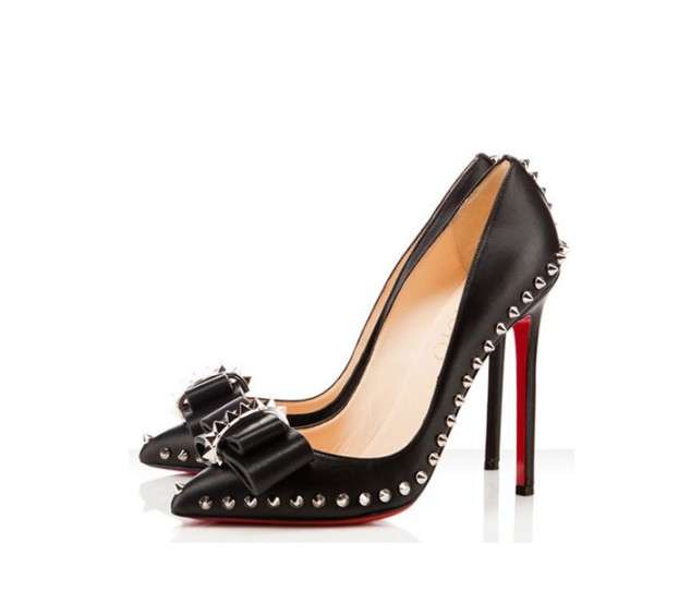 Ladies Trendy Black Stiletto's with Spike and Bow Detail