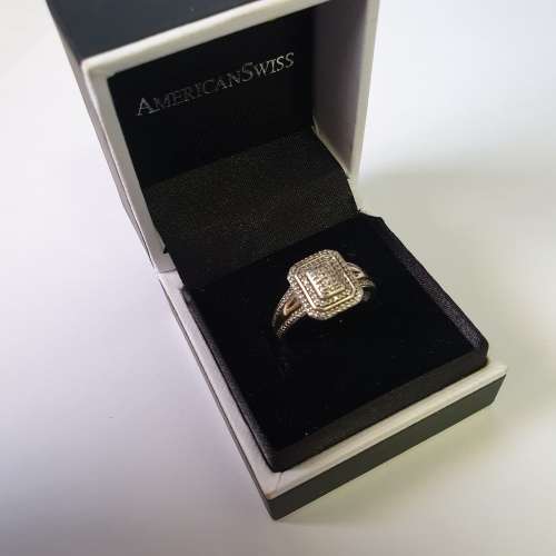 925 Silver 9ct Gold Ring With Diamonds American Swiss Size M