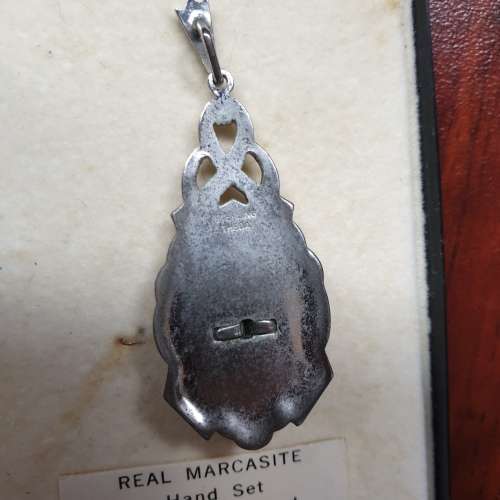 Sterling Silver Rhodium Plated Pendant with Real Marcasite