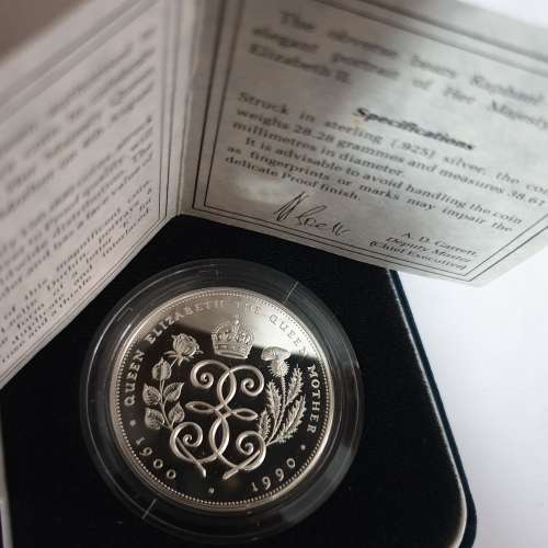 1990 Proof Sterling Silver Crown 1990 90th Birthday Elizabeth Great Britain