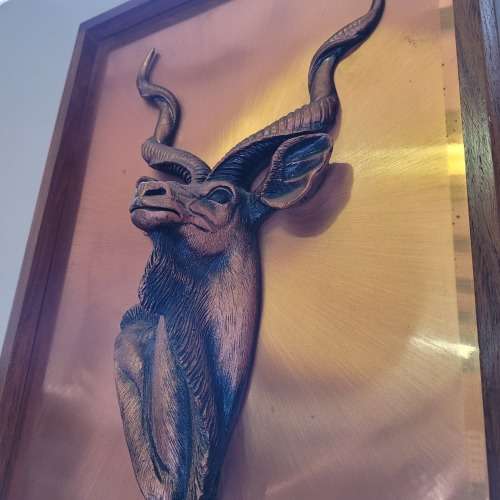 Large Koedoe Head Copper Art Work in Wood Frame