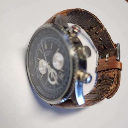 Rotary Men`s Quartz Chronograph Watch with Black Dial and Brown Leather Strap GS00100/04