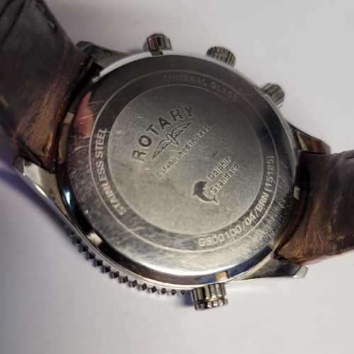 Rotary Men`s Quartz Chronograph Watch with Black Dial and Brown Leather Strap GS00100/04