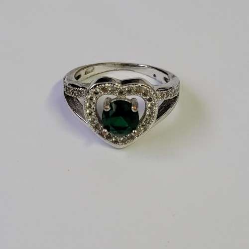 Sterling Silver Heart Shaped Ring with stunning green stone.