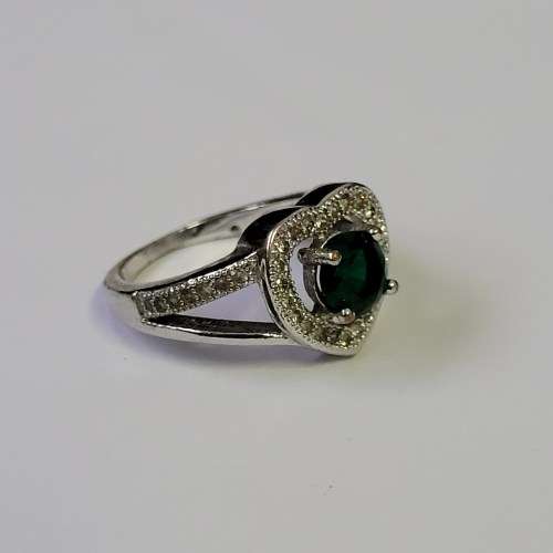 Sterling Silver Heart Shaped Ring with stunning green stone.