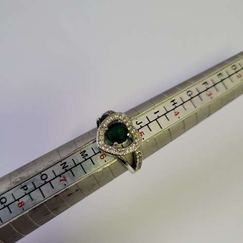 Sterling Silver Heart Shaped Ring with stunning green stone.